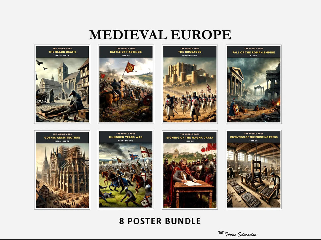 Medieval Europe History Posters 476-1500CE - 8 poster set