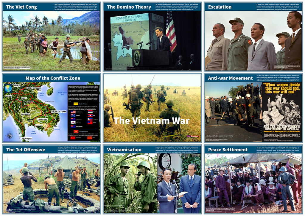 The Vietnam War - Set of 9 A3 (420 x 297mm) Laminated Panels