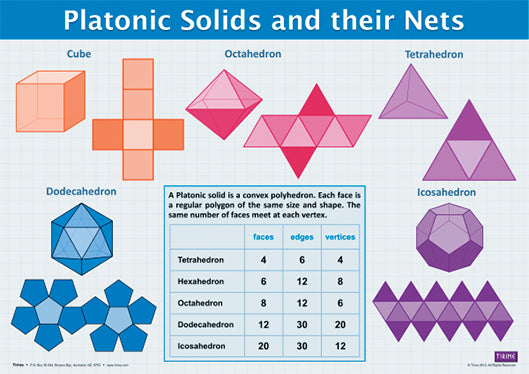 Geometry - Platonic Solids and their Nets - Laminated Poster
