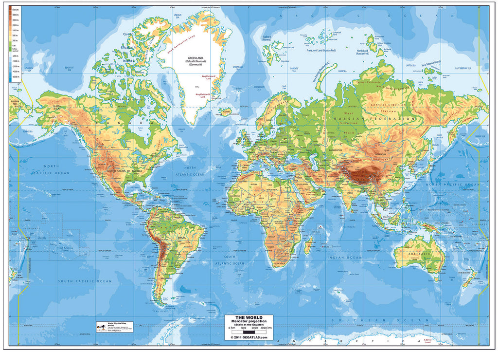 World Physical Map- A1 laminated